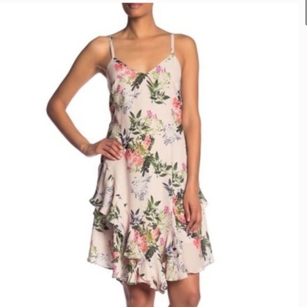 Parker Floral Slip Dress In Portofino Pink Tiered Ruffle Large